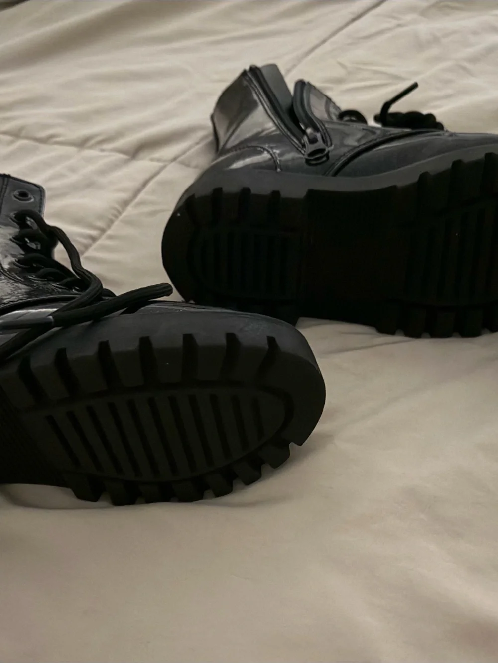 Kids Black Patent Lace-Up Boots